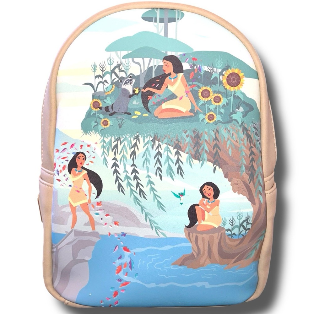 DISNEY Loungefly Mini Backpack Pocahontas Meeko Scenery Sunflowers River Wind - Picture 2 of 15